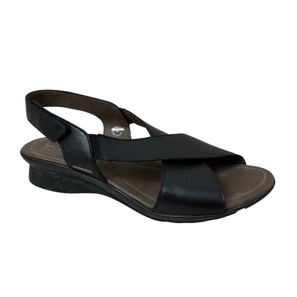 Mephisto Women's Slingback Crisscross Black Leather Sandals Women’s Sz 40 (US 9) - Picture 1 of 11